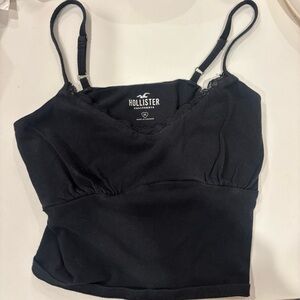 Hollister Black Lace Trim Cropped Cami Tank Top Size M